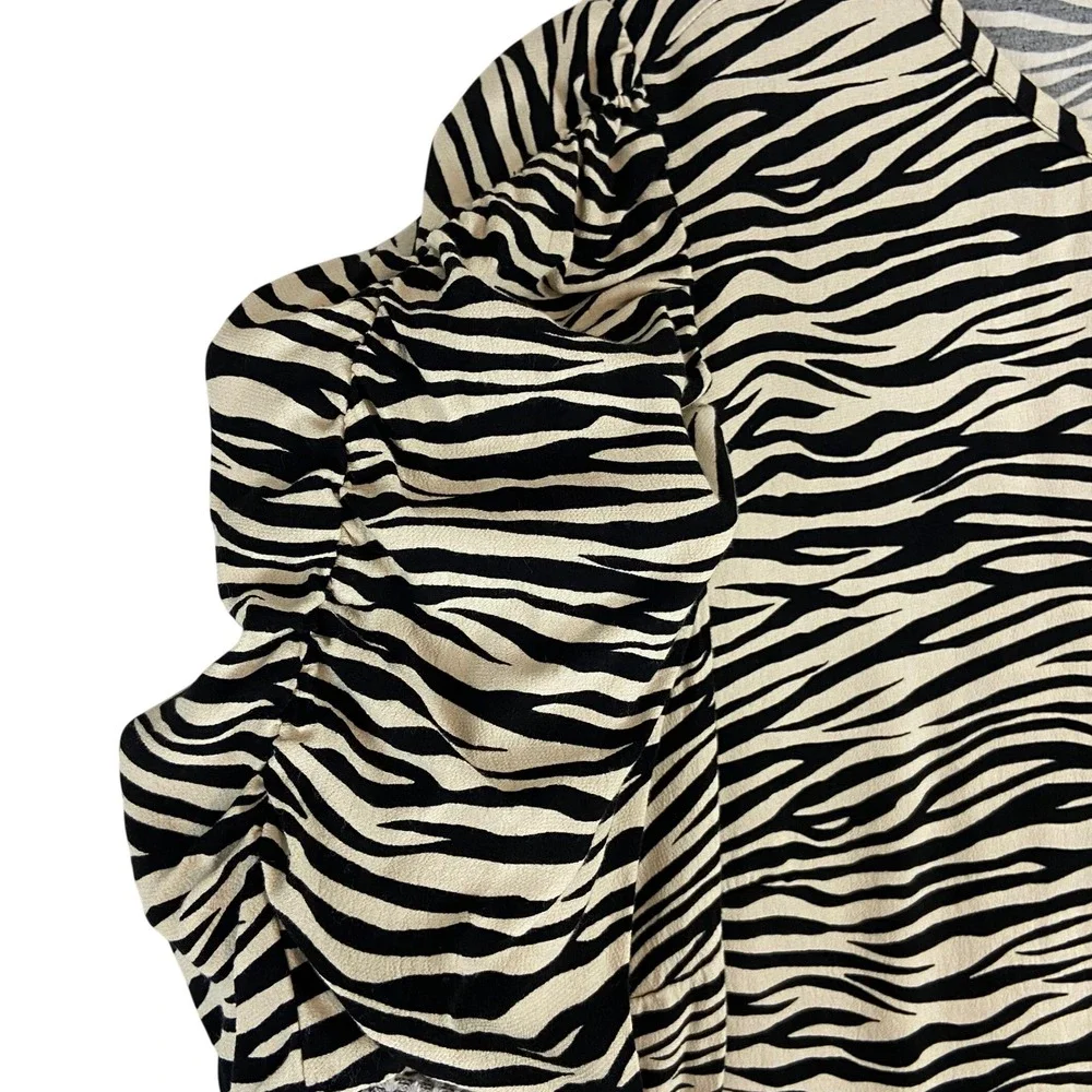 Loft Plus Zebra Print‎ Puff Sleeve Blouse Black White Viscose Size 16